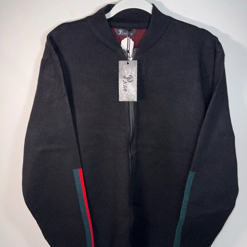 Designer Pazo Mens Black zip up Big/Tall Sweater with Stripes size 2xl NWT